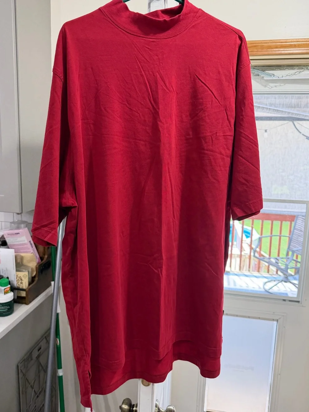 adidas Men's Red Short-Sleeve Mock Neck Tee